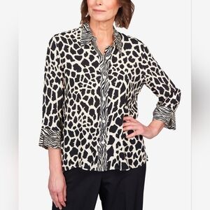 Alfred Dunner Marrakech Mixed Animal Print Button Down Shirt